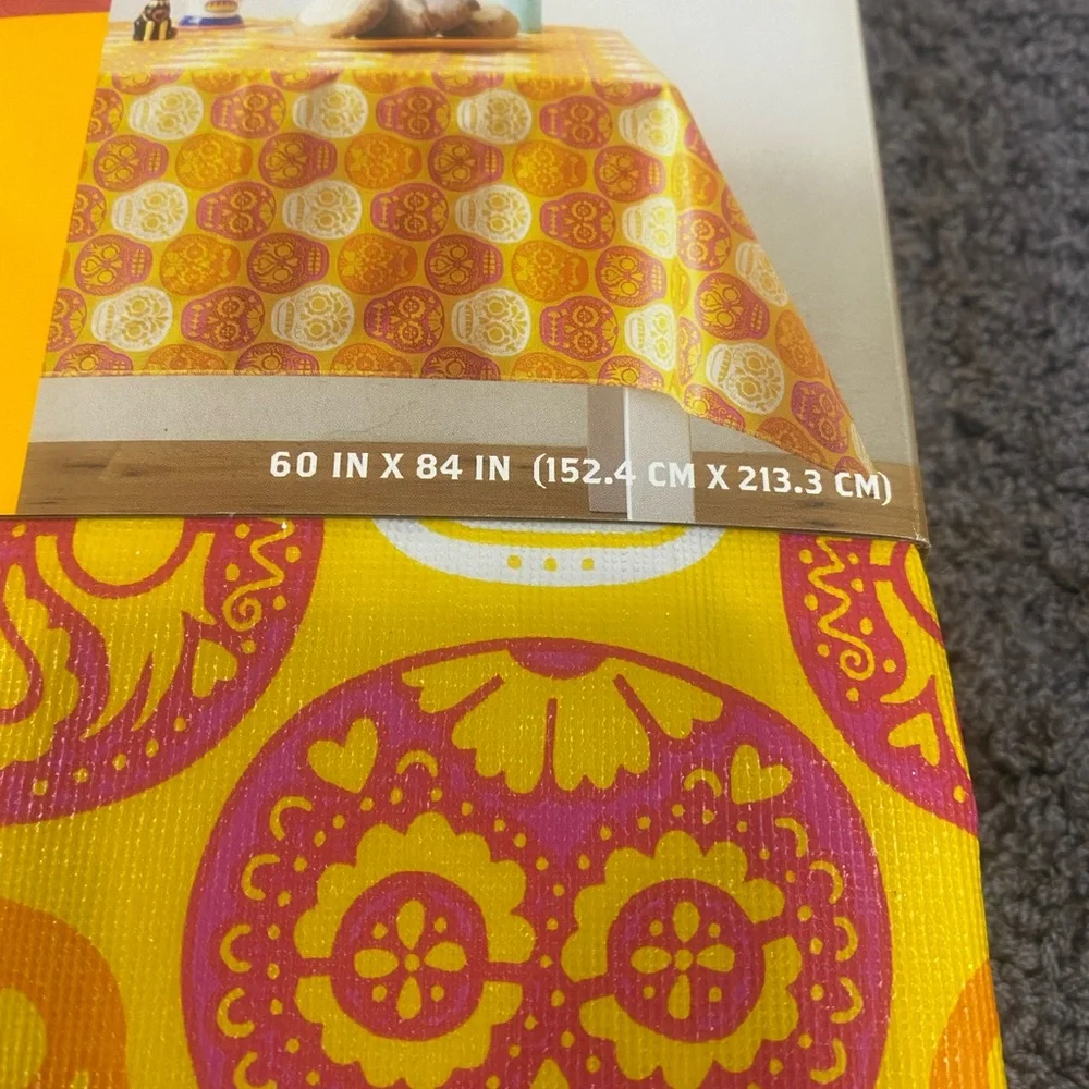 Calavera Day of the Dead Tablecloths - Bright Yellow & Pink Skull Print-Set of 2